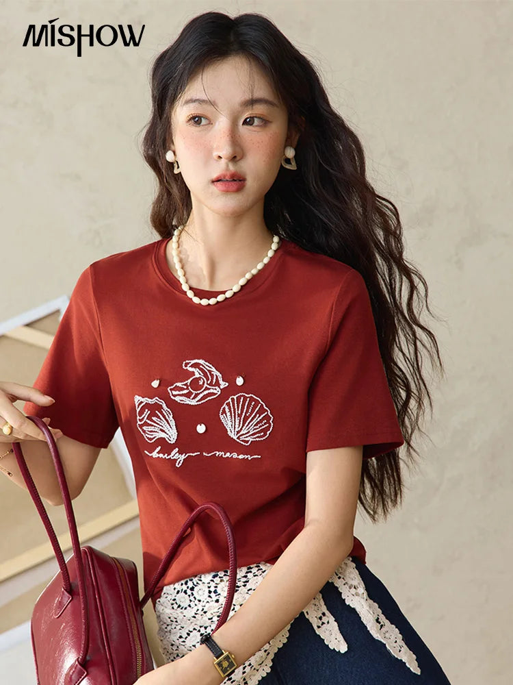 Mishow Shell Embroidered Round Neck Tee MXE34T0570