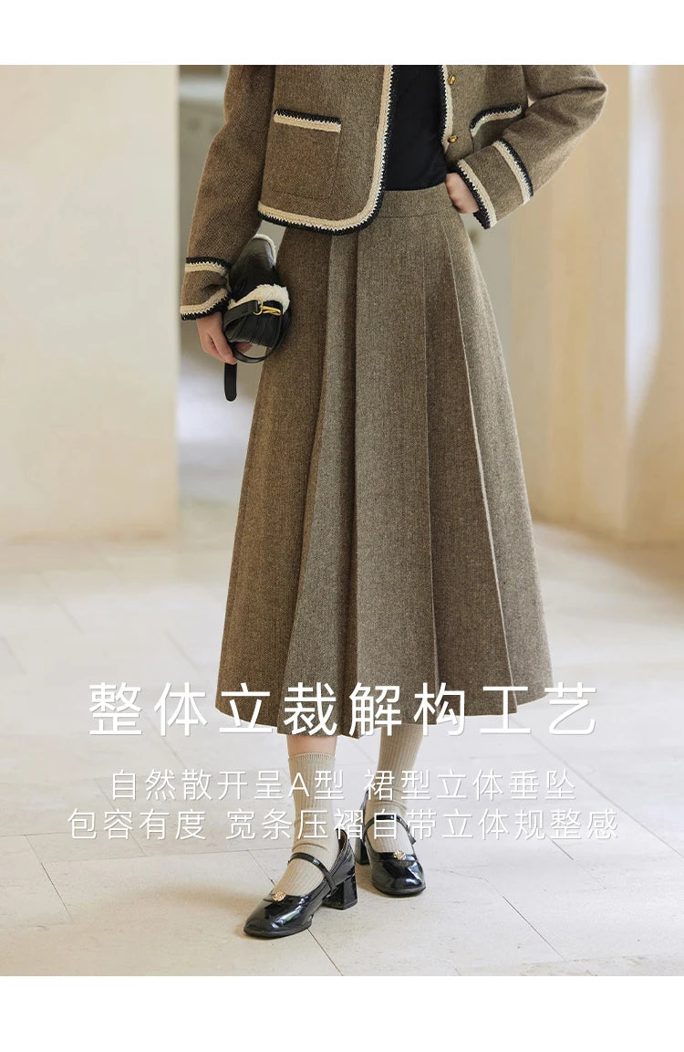 Mishow Vintage Plaid Tweed Jacket & Pleated Skirt Set MXD56W0569