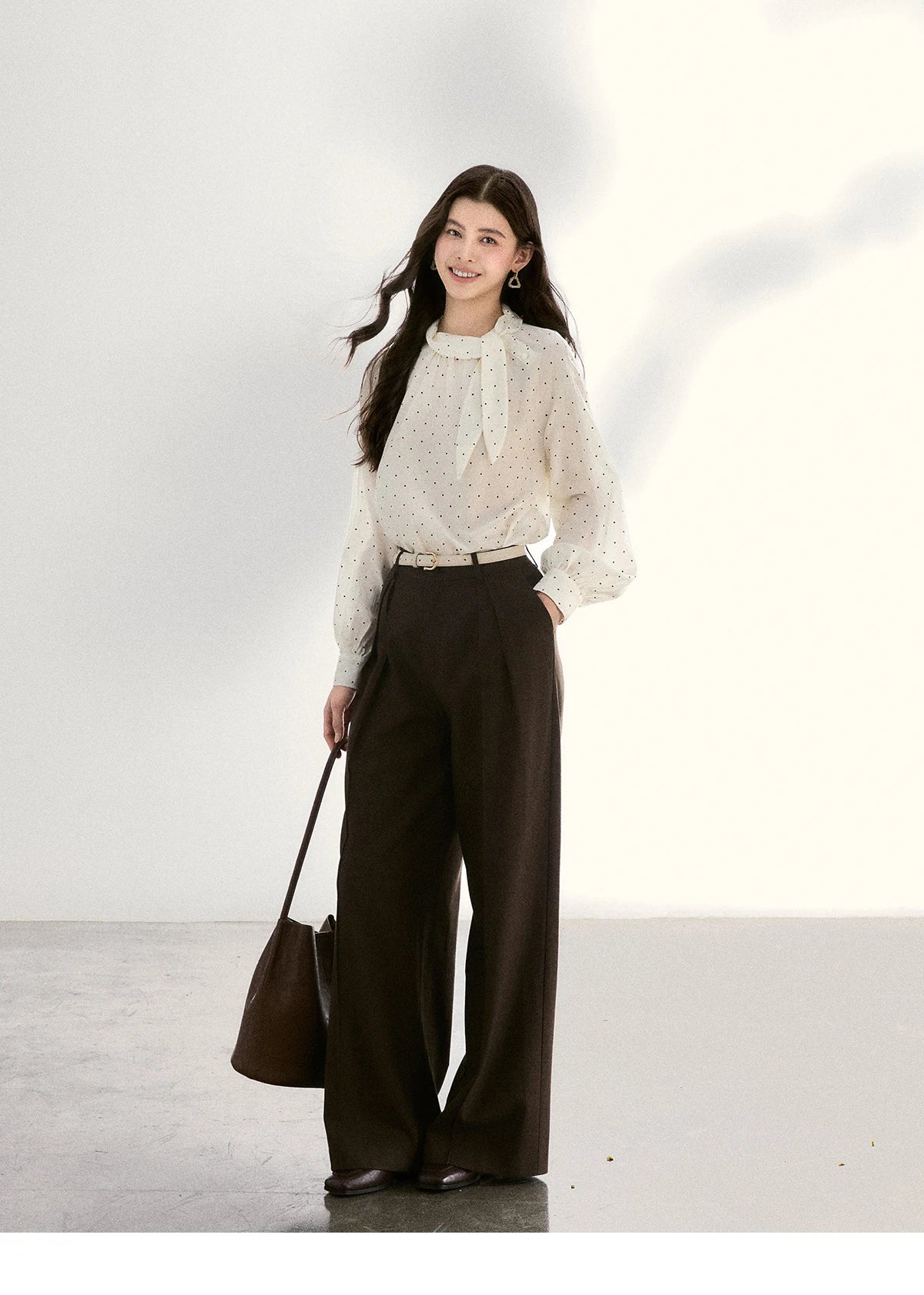 MISHOW Dark Brown Wide Leg Pants High Waist Pleated Elastic MXF108K1010