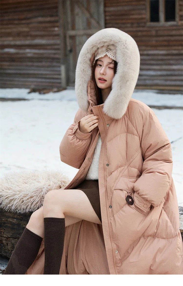 Mishow Fox Fur Collar 90% White Duck Down Jacket MXE51Y0082