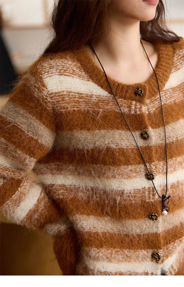Mishow Retro Striped Round Neck Wool Cardigan MXE87Z2723