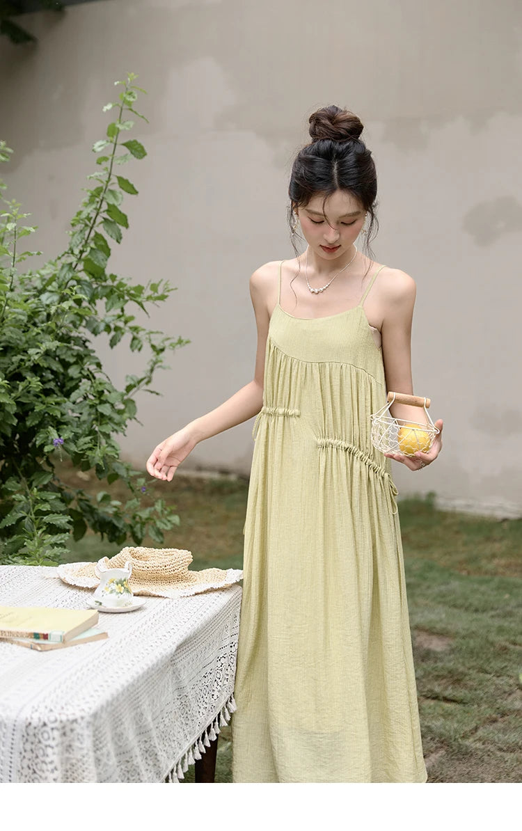 Mishow Irregular Pleated Olive Green Drawstring Dress MXD31L1928
