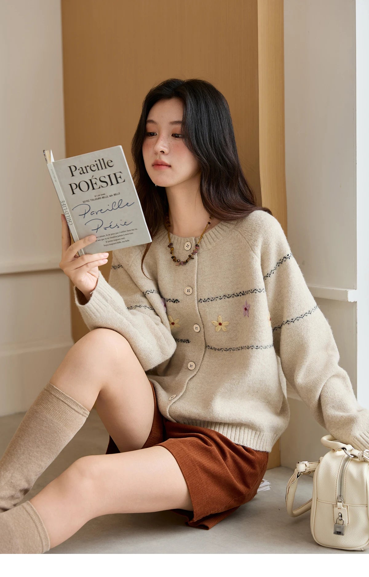 Mishow Blue Flower Embroidered Loose Cardigan MXE46Z2581