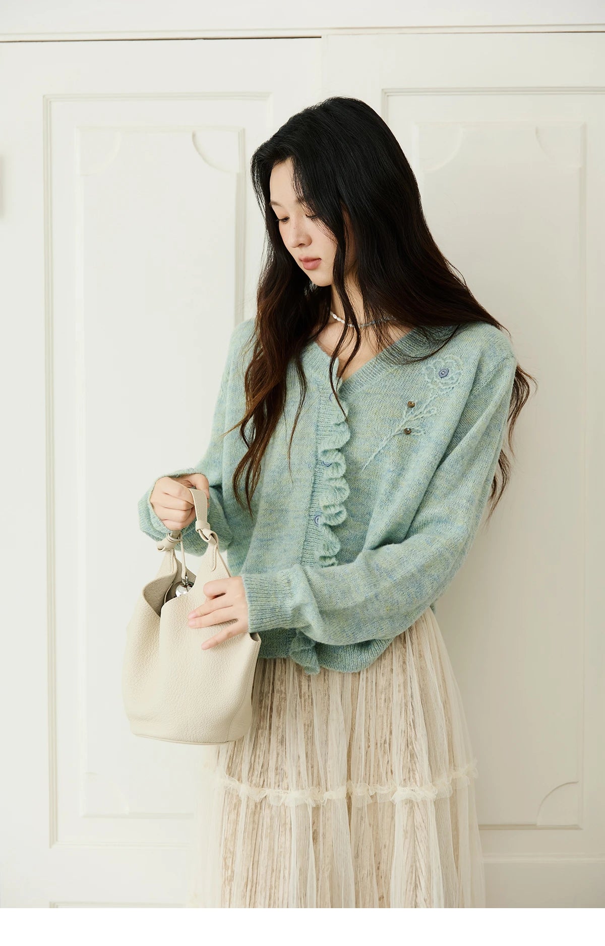 Mishow French Flower Embroidered V-Neck Cardigan MXE47Z2498