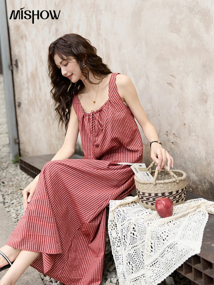 Mishow French Red Stripe Square Neck Tank & Elastic Waist Skirt Set MXD30X1631