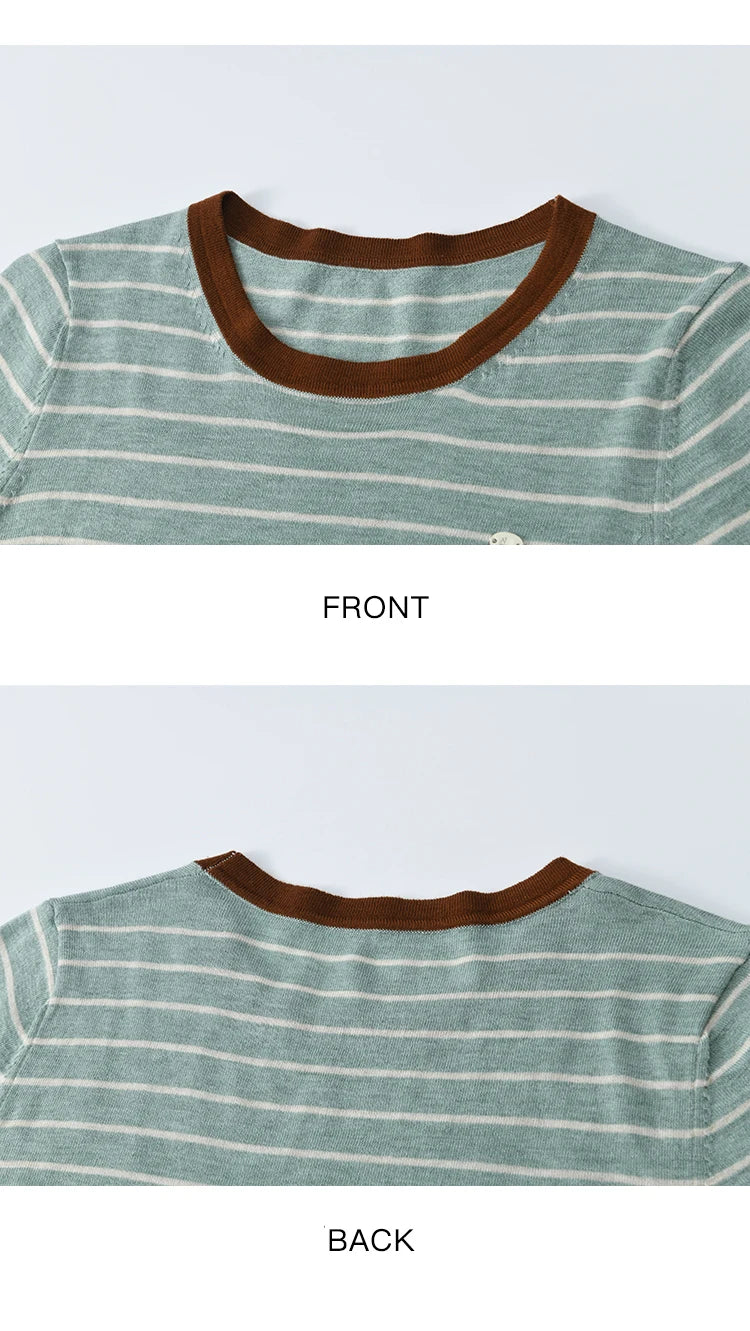 Mishow Striped Contrast Round Neck Tee MXE35Z1270