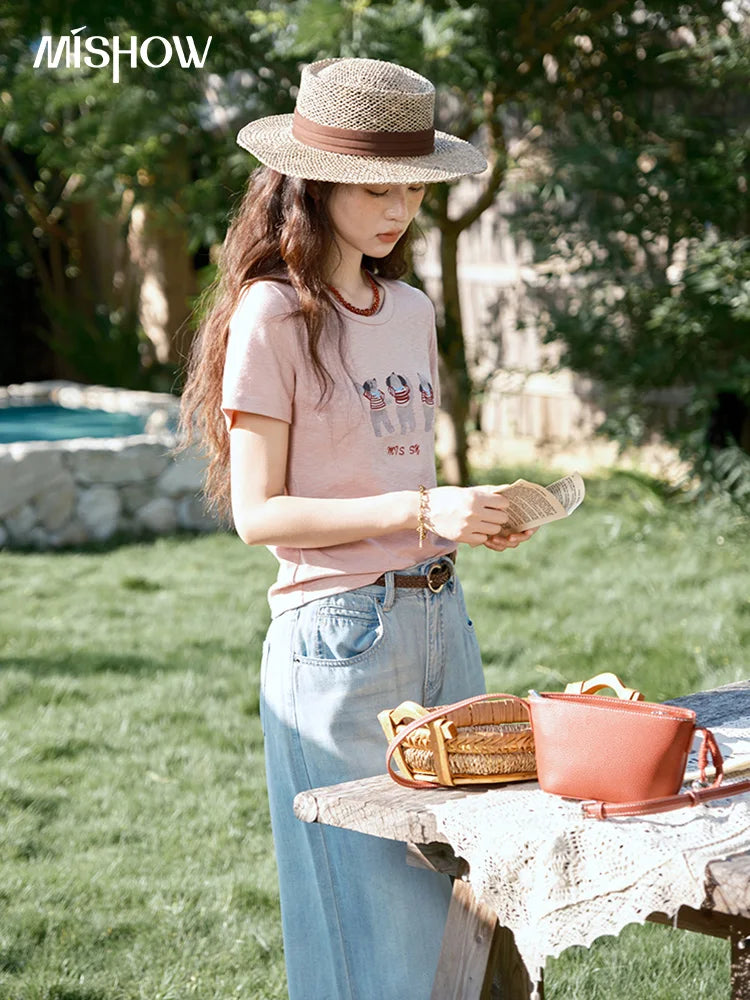 Mishow Little Bear Embroidery Round Neck Tee MXE39T0699