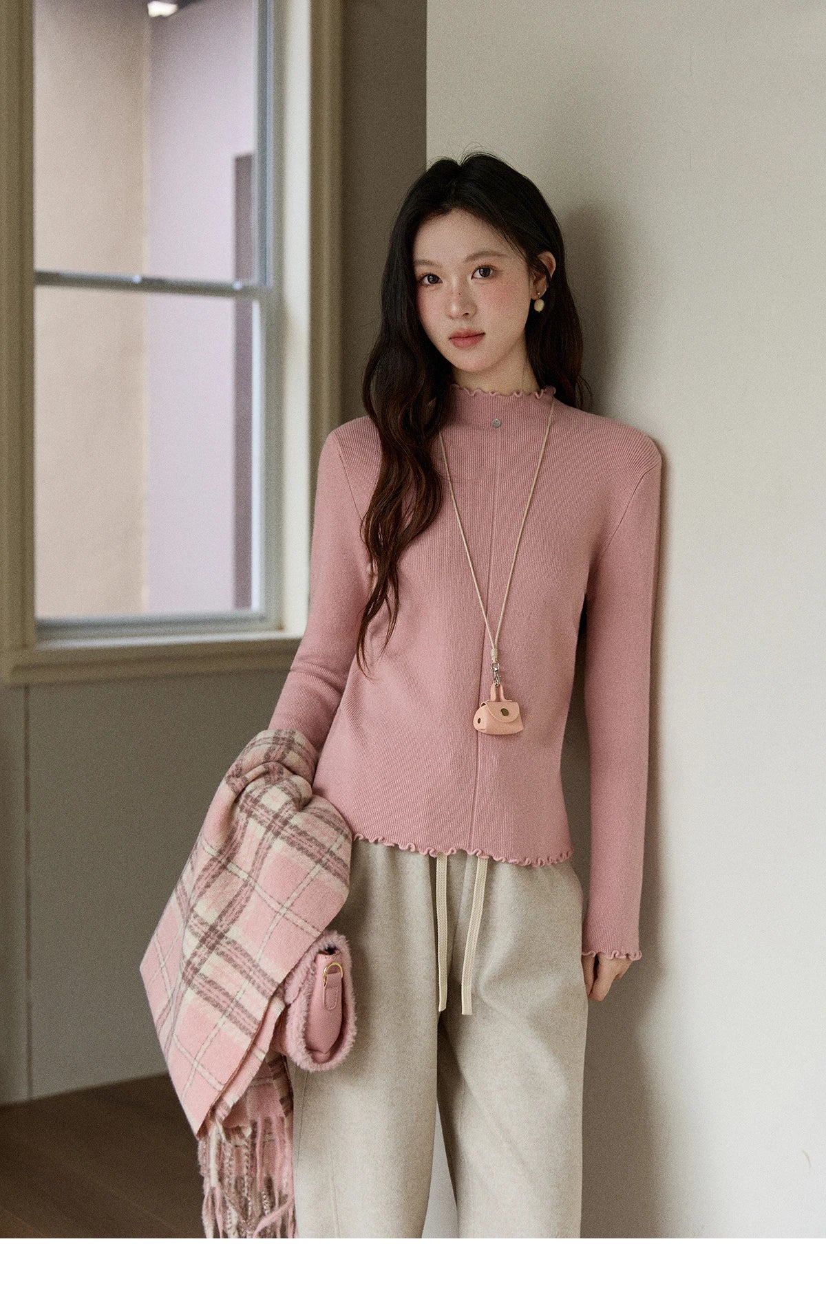 Mishow Ruffled Turtleneck Slim Knit Top MXE91Z2826
