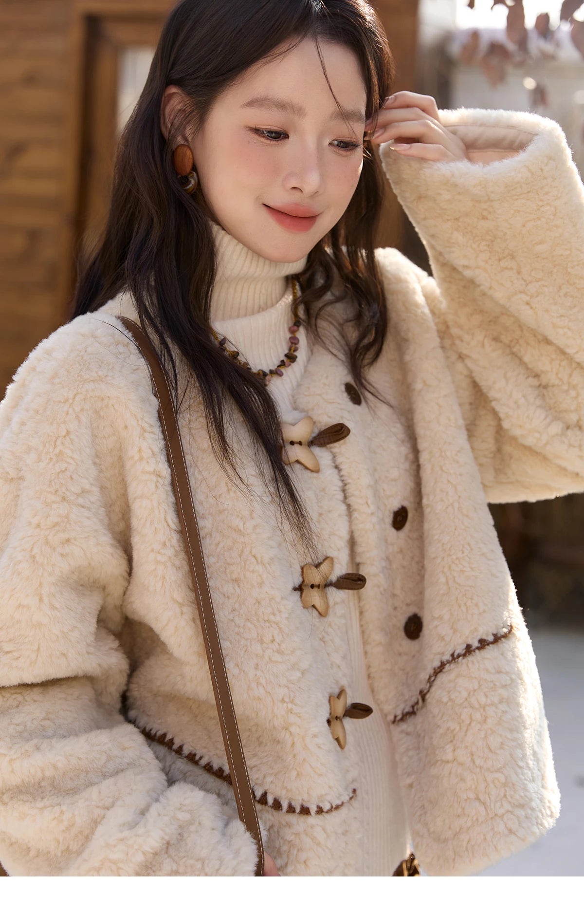 Mishow Retro Apricot Imitation Lambswool Jacket MXE51W0874