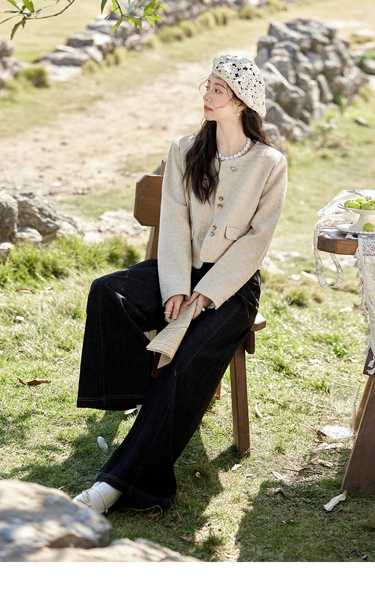 MISHOW Xiaoxiangfeng Long Sleeve Jacket Button Short Coat MXE11W0713