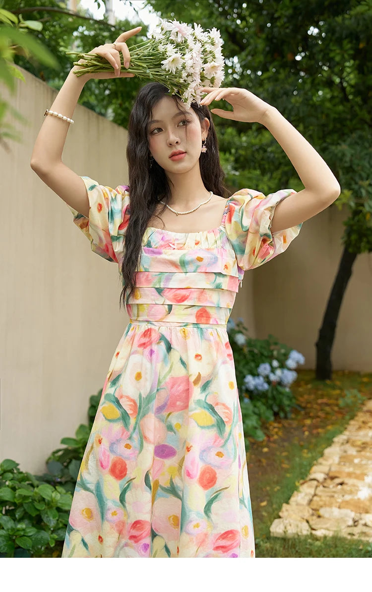 Mishow French Tulip Fragmented Flower Puff Dress MXD28L1896