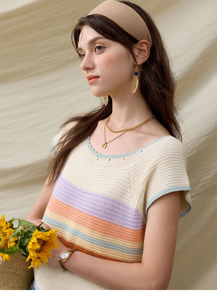 Mishow Striped Round Neck Slim Knit Pullover MXE31Z1222