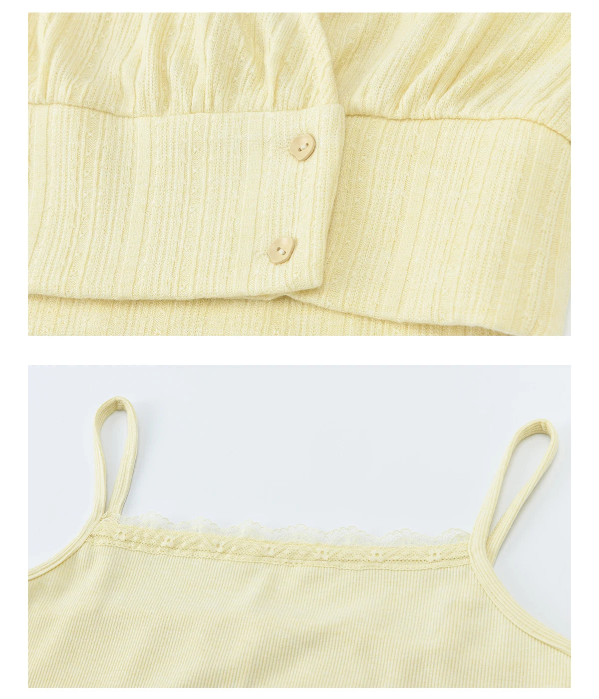 Mishow Lemon Yellow Lantern Sleeve Top & Lace Camisole Set MXF13T1513