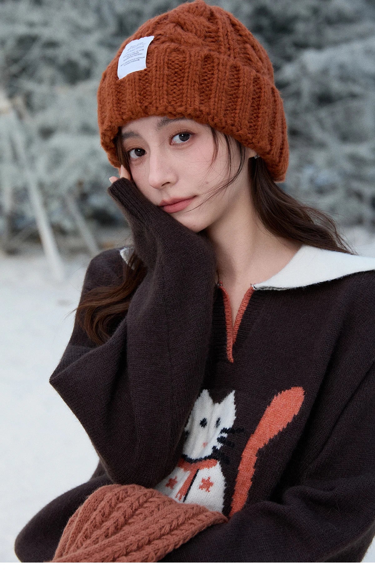 Mishow Retro Arctic Fleece Color Block Cat Sweater MXE90Z2835