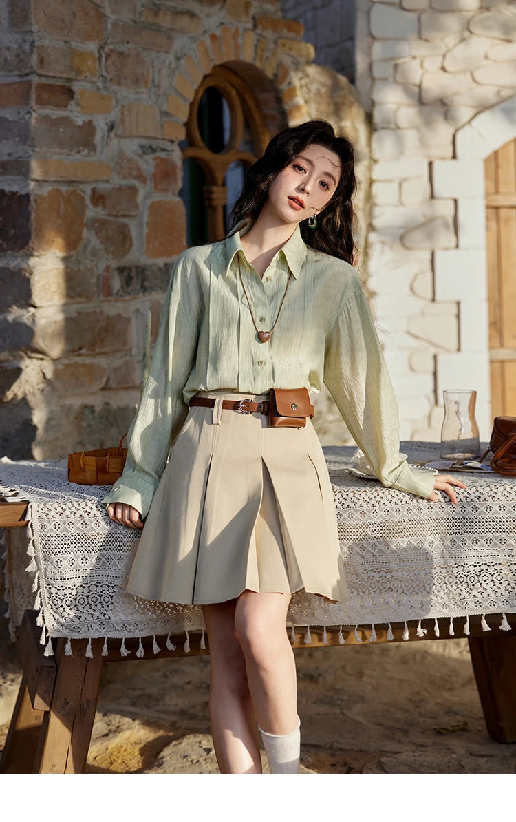 MISHOW Solid Loose Fit Shirt Dropped Shoulder Turn-Down Collar MXE13C0405