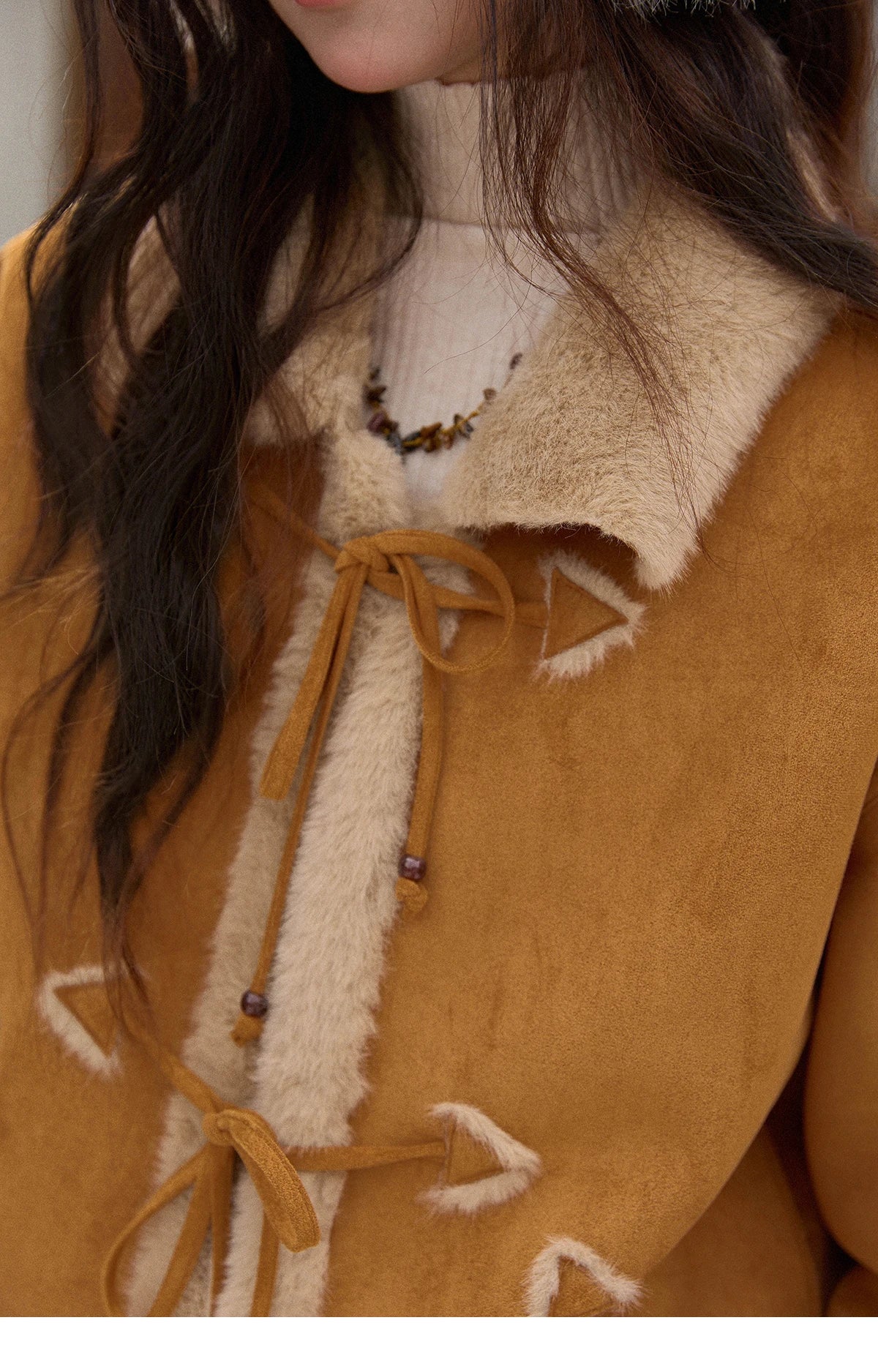 Mishow Suede Imitation Mink Fur Lace-Up Coat MXE90W0921
