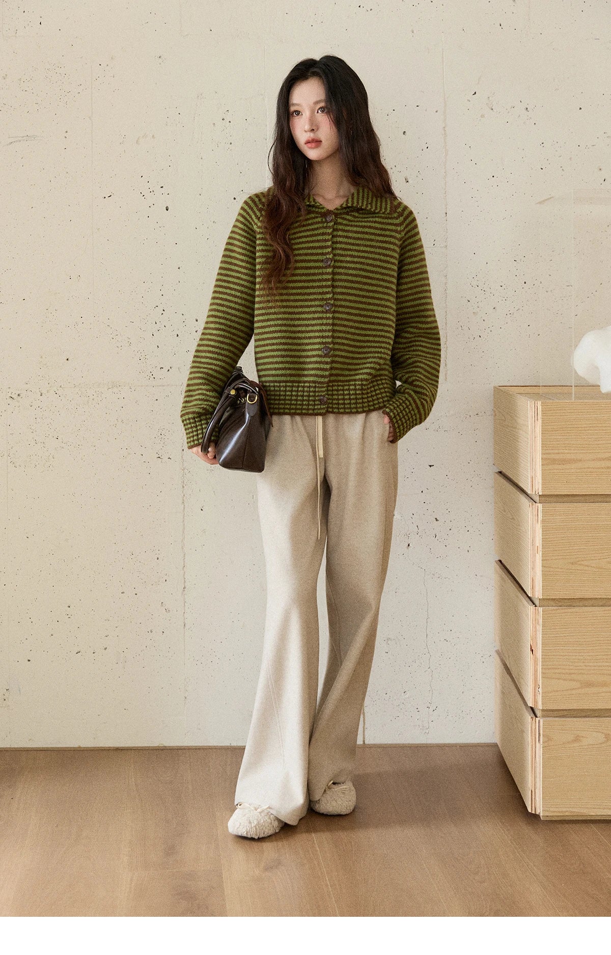 Mishow Striped Stand Collar Raglan Cardigan MXE88Z2690