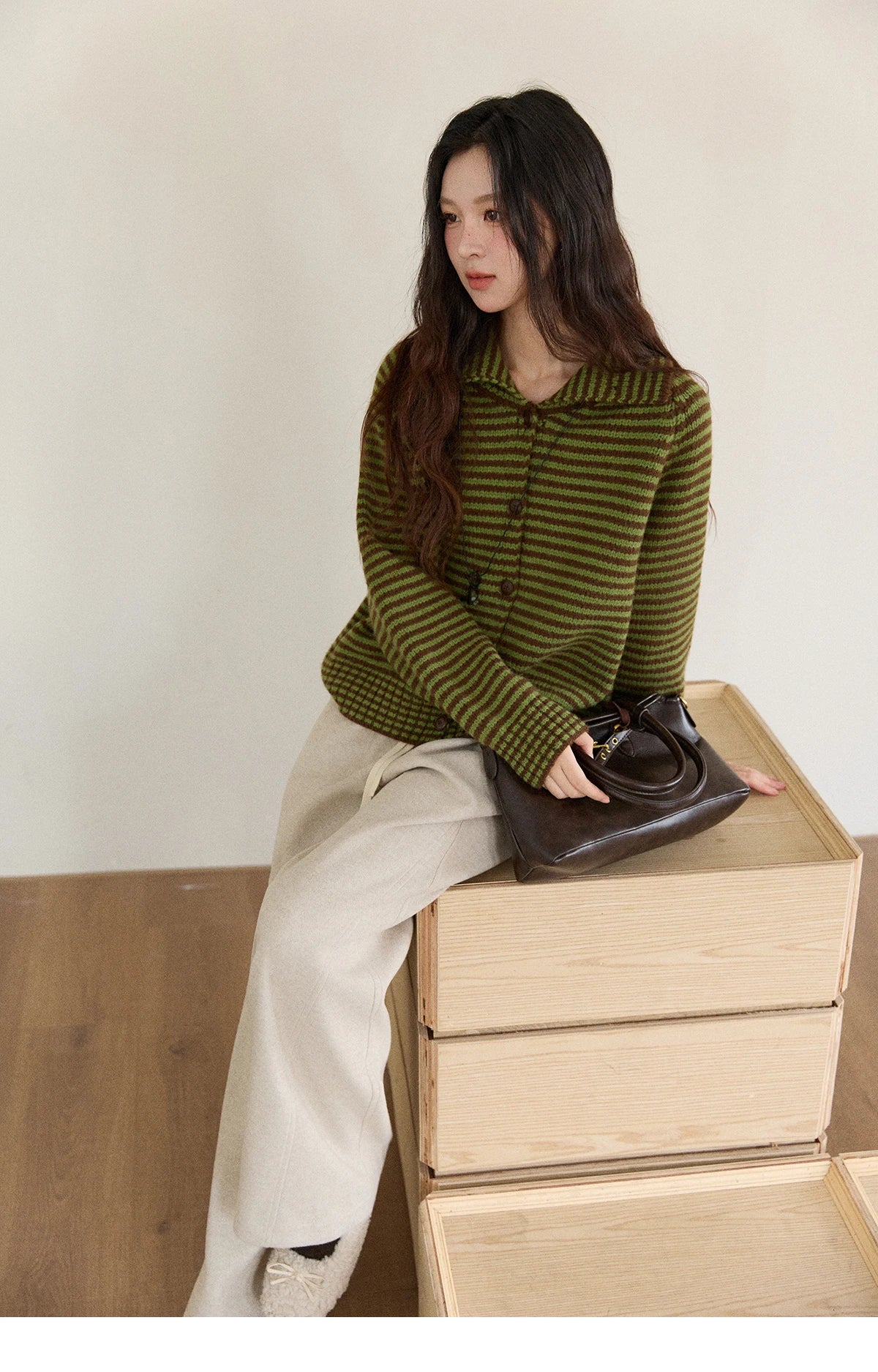 Mishow Striped Stand Collar Raglan Cardigan MXE88Z2690