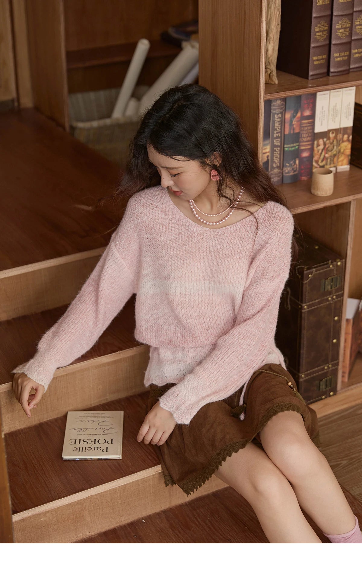 Mishow Pink Gradient Ribbed Cuff Sweater with Rope MXE43Z1334