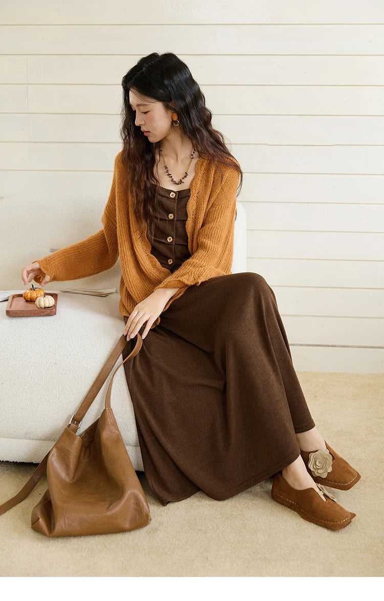 Mishow Pumpkin Wavy Edge Dropped Sleeve Cardigan MXE46Z2505