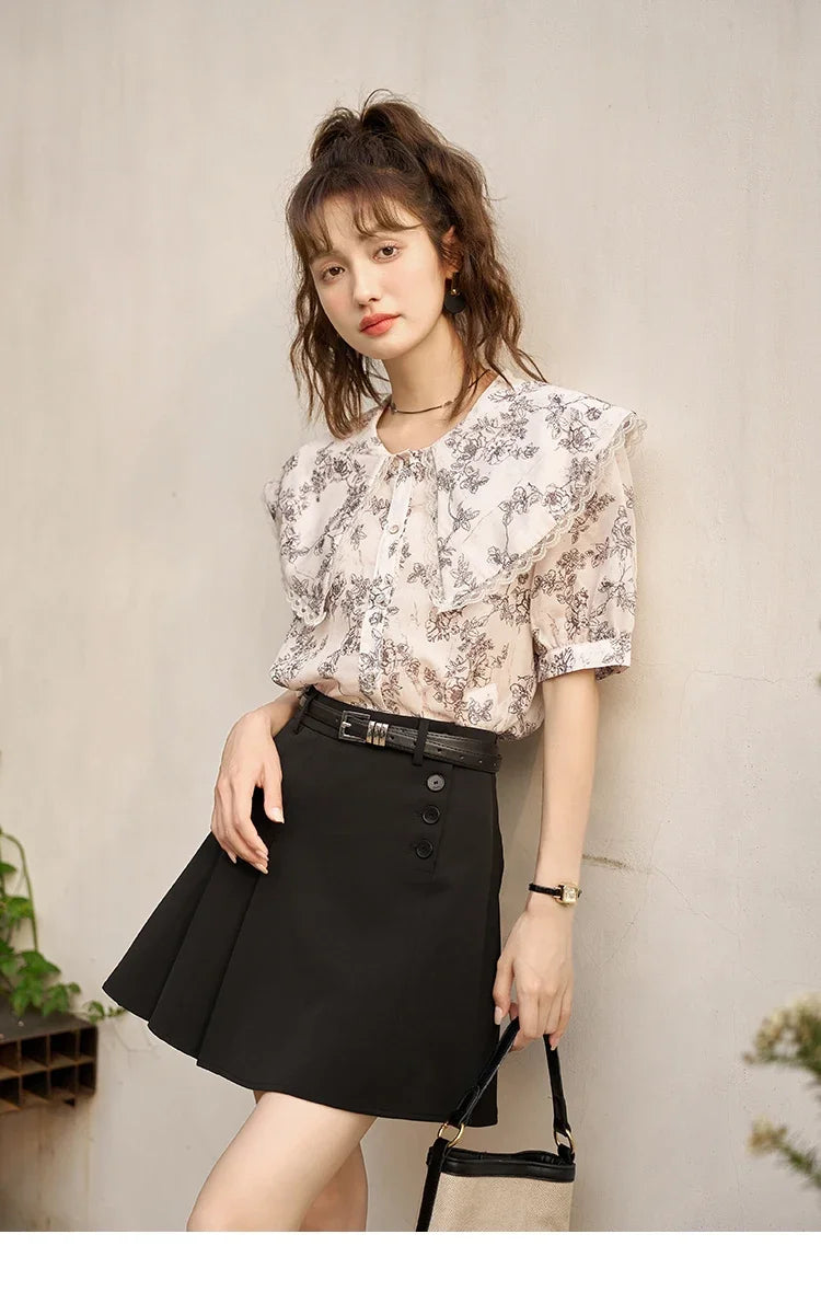 Mishow College Style Pleated High Waist A-Line Skirt MXC37B0043