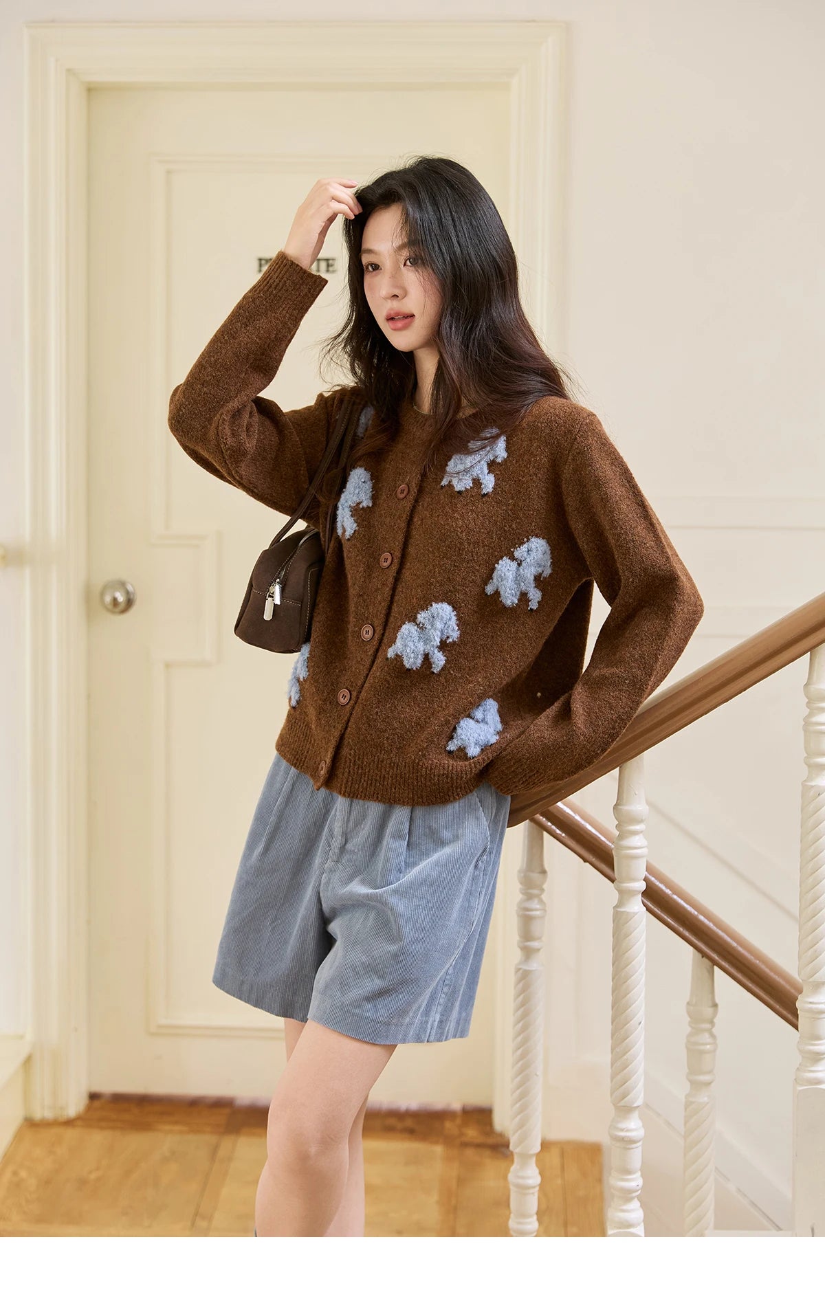 Mishow Lamb Jacquard Round Neck Cardigan MXE48Z2571