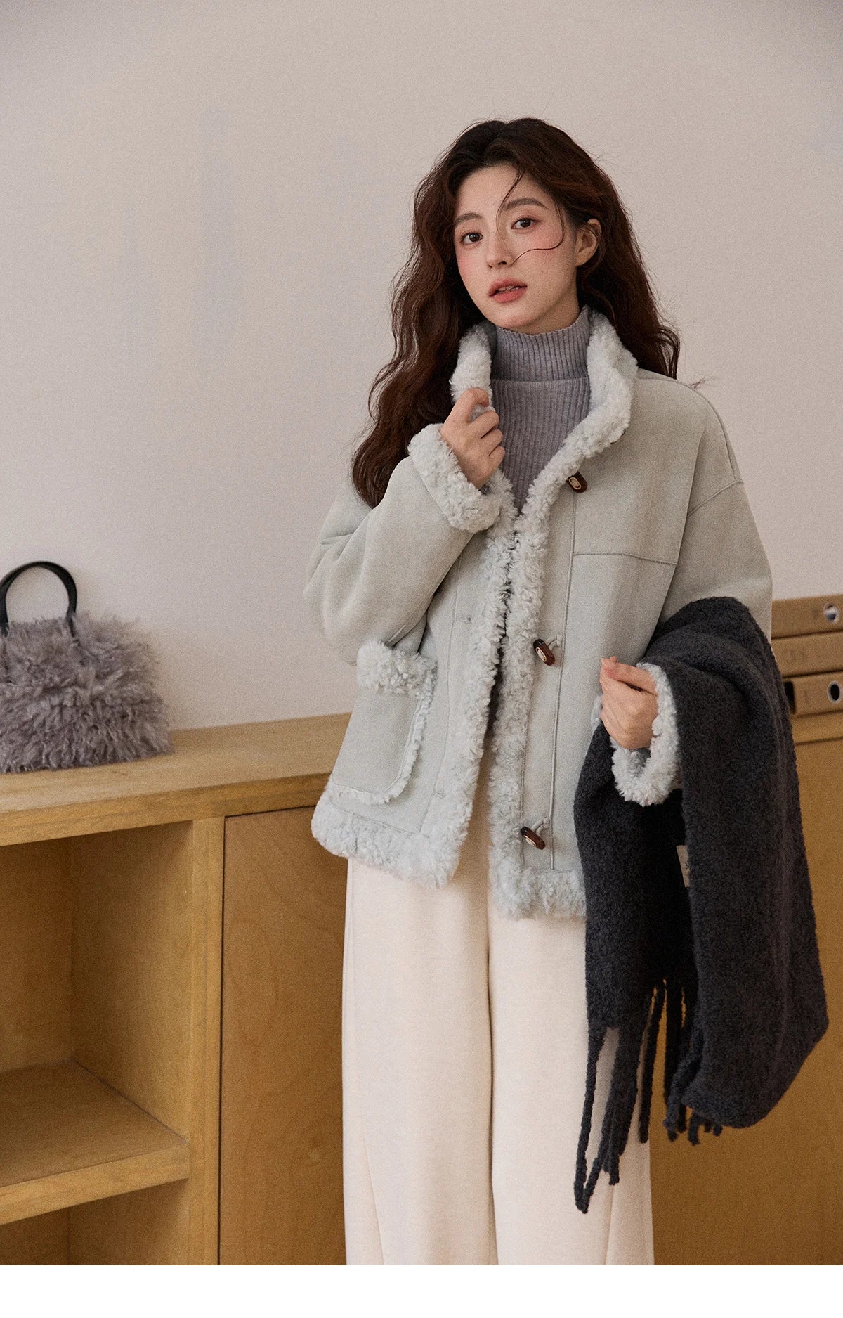 MISHOW Suede Composite Fur Jacket Stand-Up Collar Windproof MXE87W0941