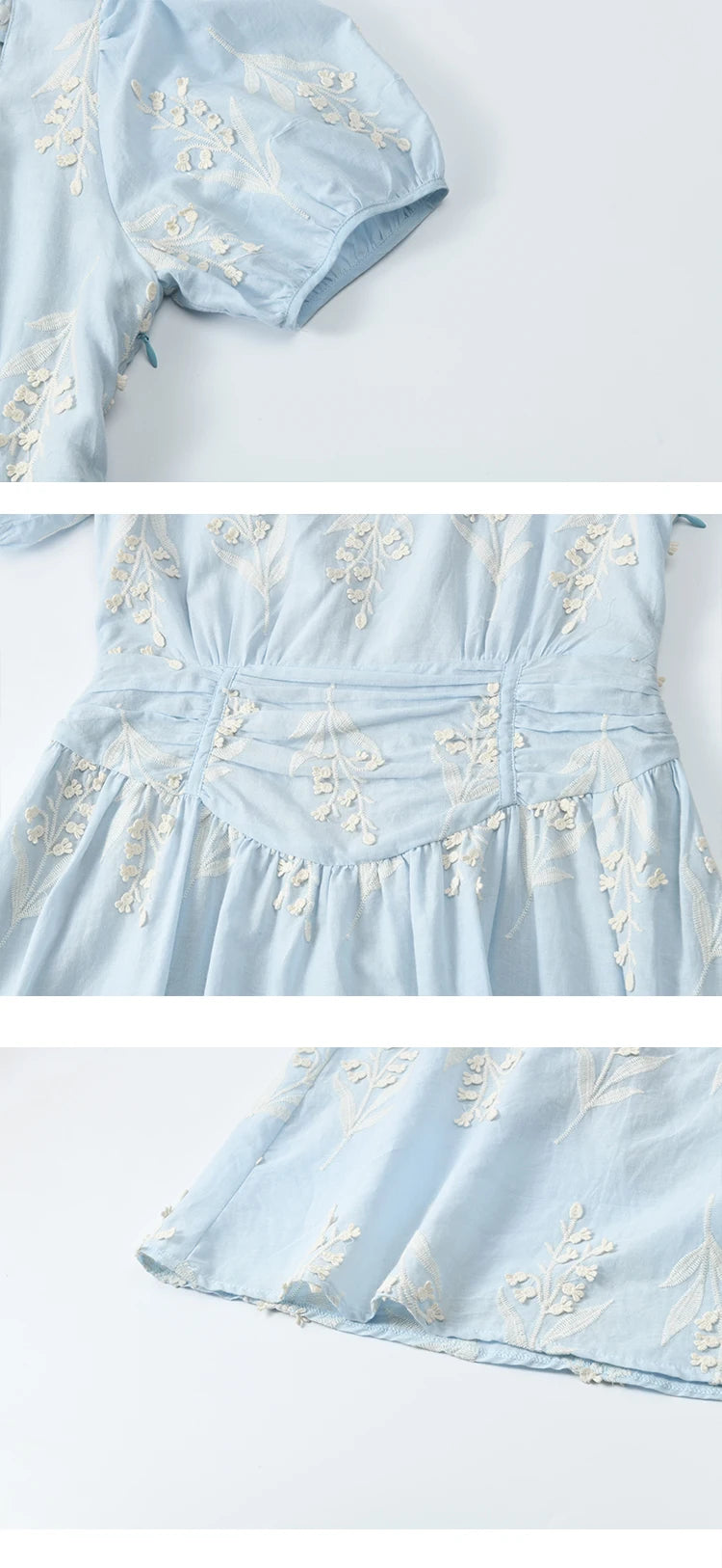Mishow Blue Square Neck Bubble Sleeve Cotton Dress MXE35L2234