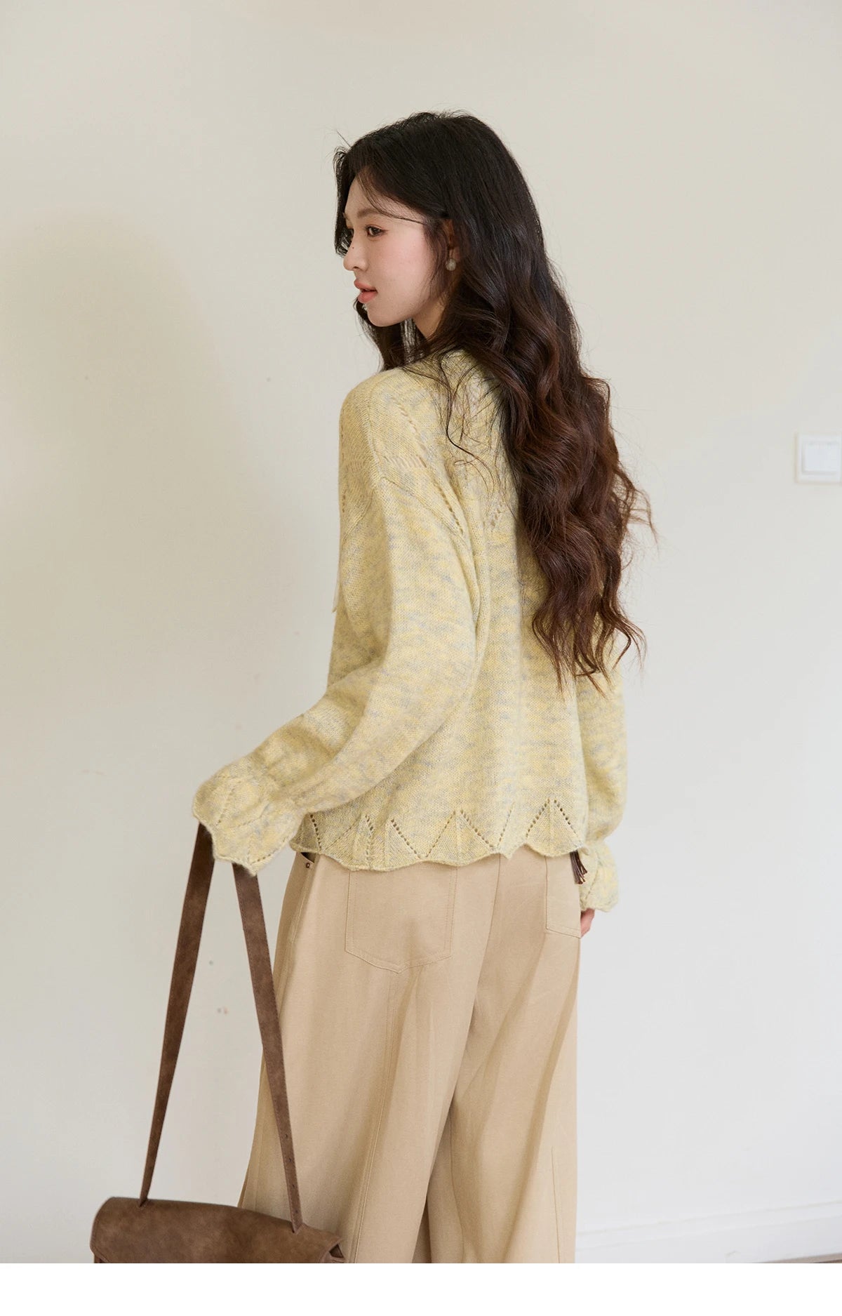 Mishow Marled Yellow Mohair Flare Sleeve Cardigan MXF108Z1021