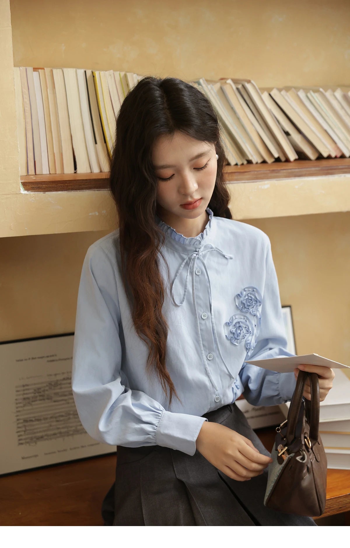 MISHOW Coiled Flowers Embroidered Blue Shirt MXE44C2398