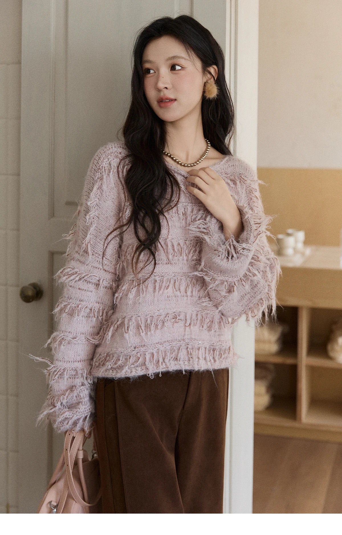 Mishow Tassel Bead Wool Blended Thick Sweater MXE90Z2822