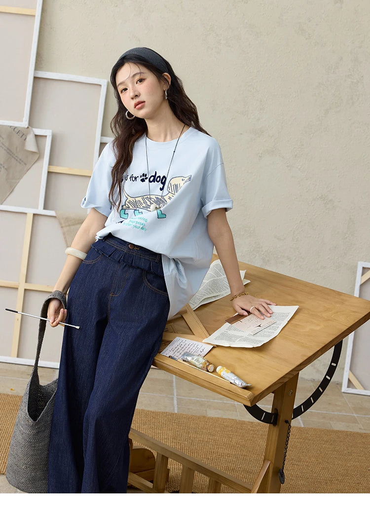 Mishow Flocked Puppy Print Loose Tee MXE33T0542