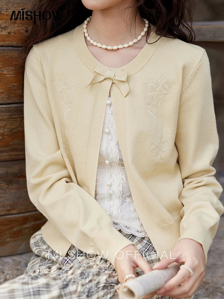 Mishow Iris Embroidery Bow Detail Cardigan MXE13Z1142