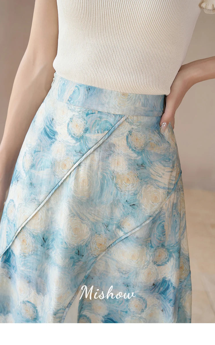 MISHOW Van Gogh Art Pleated Skirt High Waist A-LINE MXC39B0095
