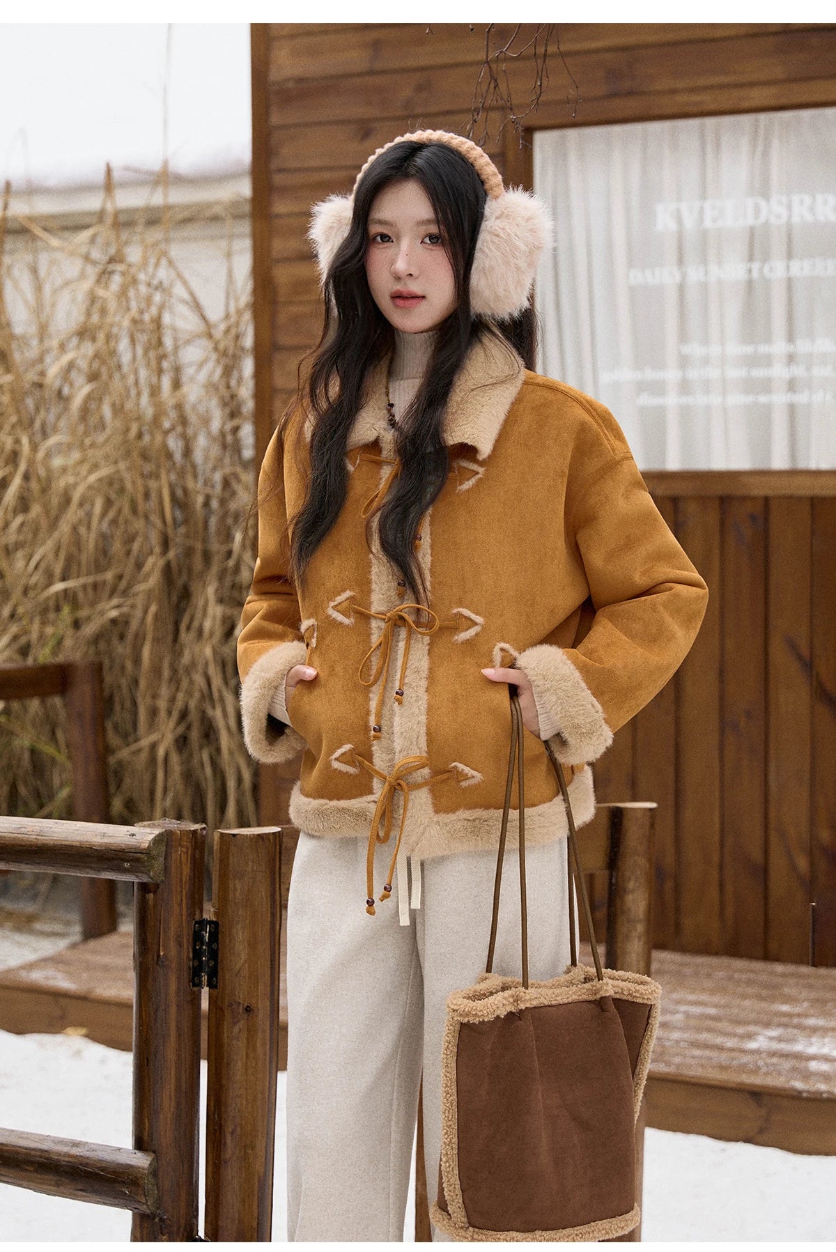 Mishow Suede Imitation Mink Fur Lace-Up Coat MXE90W0921