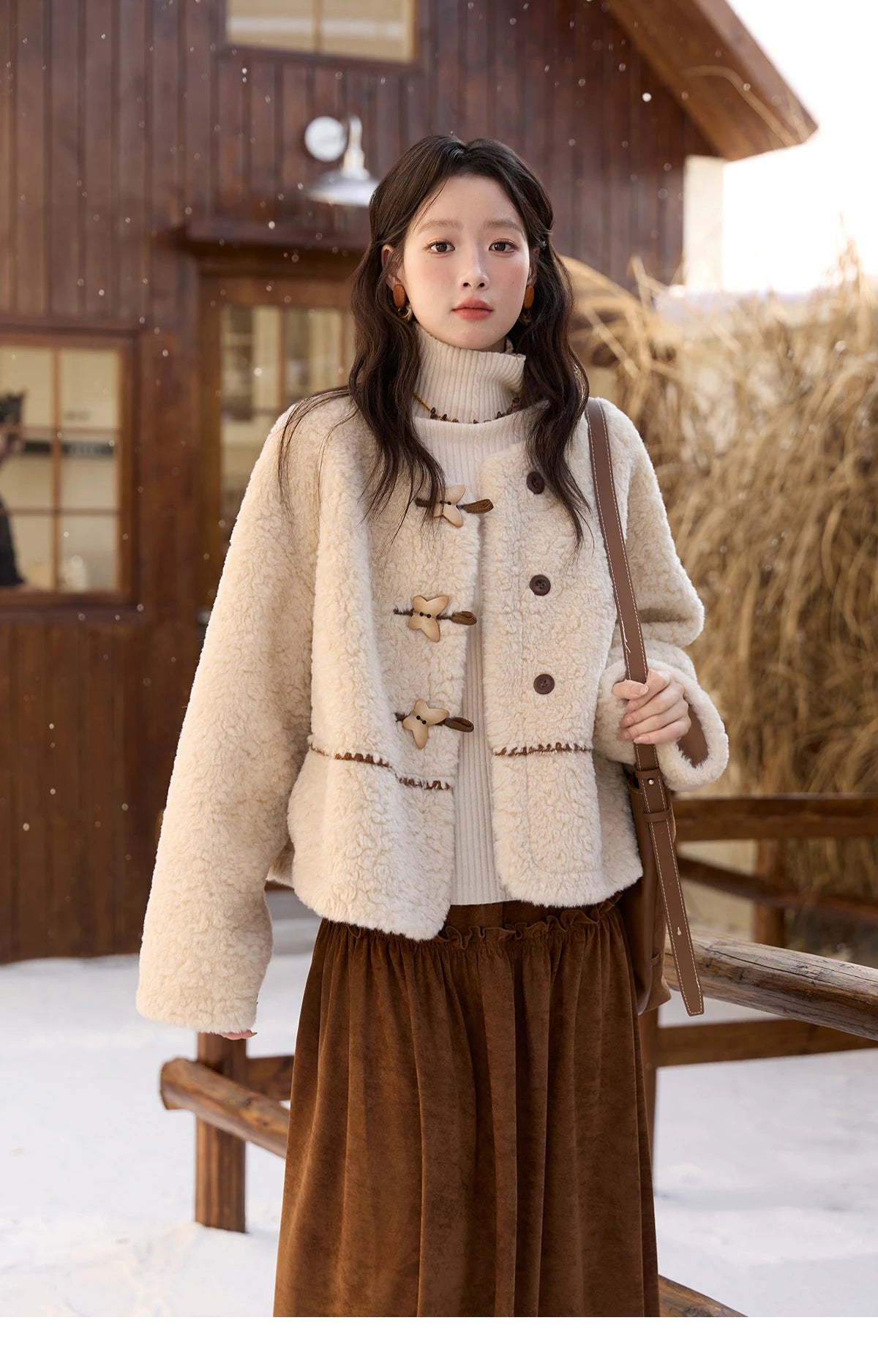 Mishow Retro Apricot Imitation Lambswool Jacket MXE51W0874