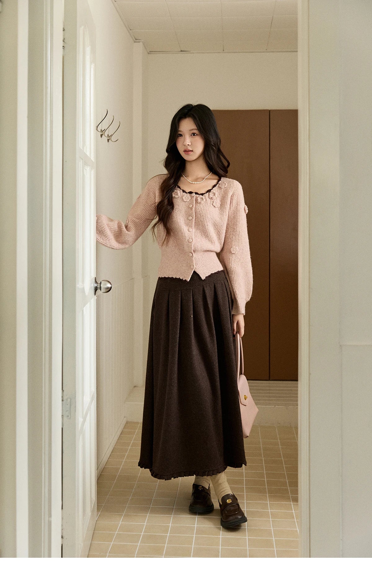 Mishow Pink Flower Lace Trim Cardigan MXE94Z2862