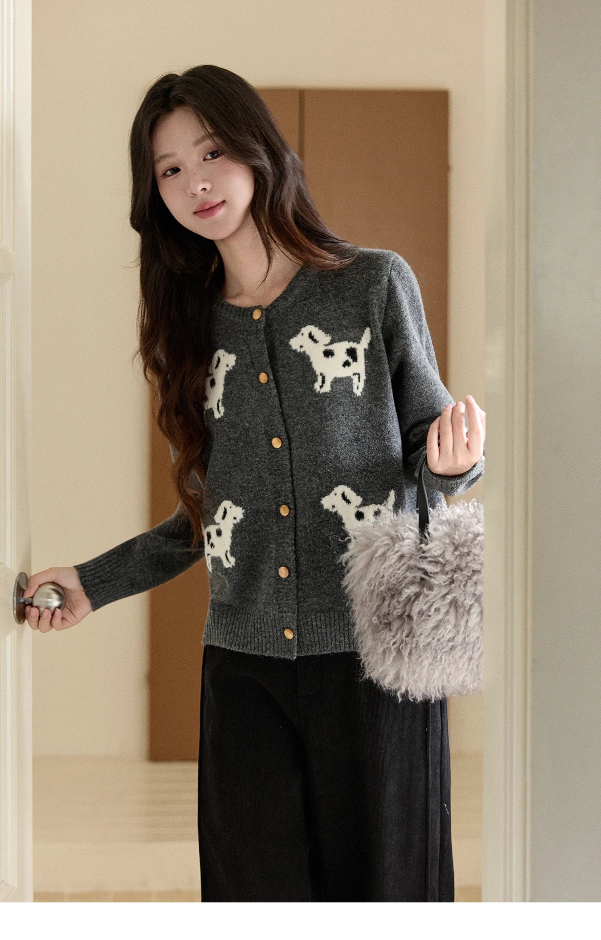 Mishow Puppy Jacquard Crew Neck Cardigan MXE93Z2950
