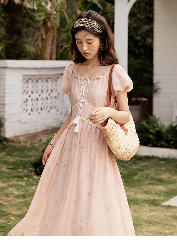 Mishow Print Beaded Neckline Puff Sleeve Dress MXE33L2208