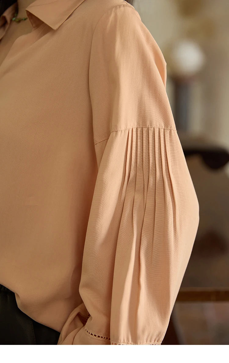 MISHOW Women's Lantern Sleeve Hollow Out Shirt Lapel Solid Top MXE41C2359