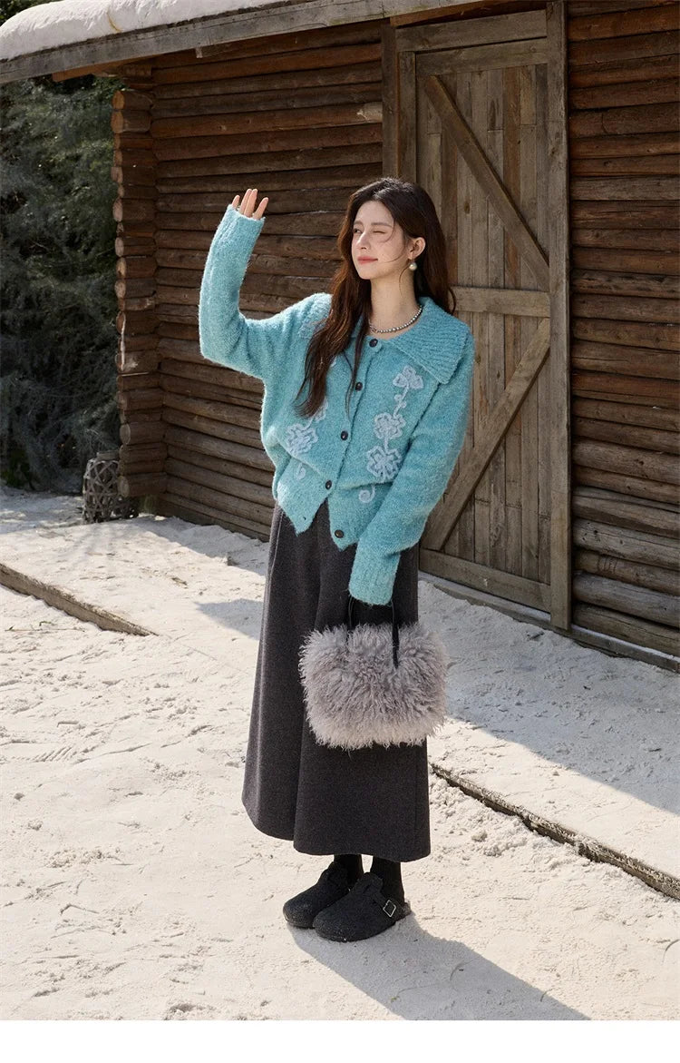 Mishow Retro 3D Floral Jacquard Lapel Cardigan MXE87Z2684