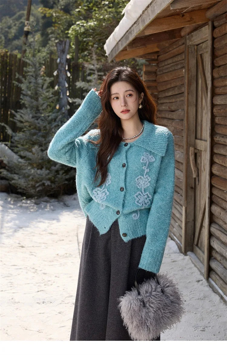 Mishow Retro 3D Floral Jacquard Lapel Cardigan MXE87Z2684