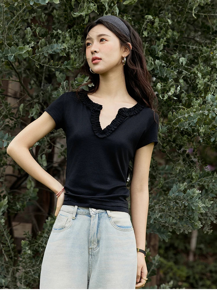 Mishow V-Neck Solid Straight Shoulder Tee MXE35T0562