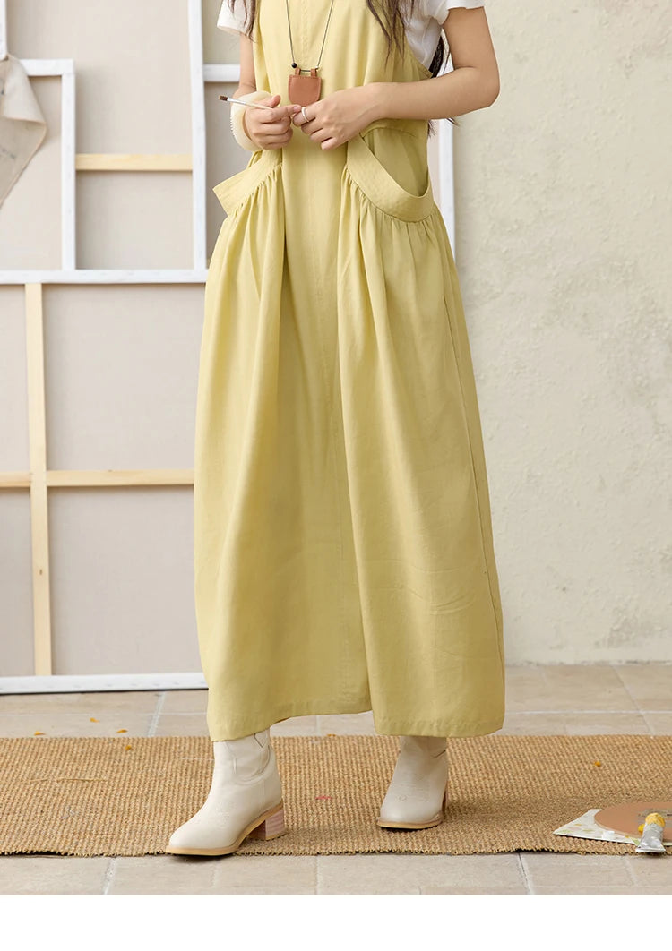 Mishow Lemon-Yellow Cargo Pocket Square Neck Dress MXE35L2302