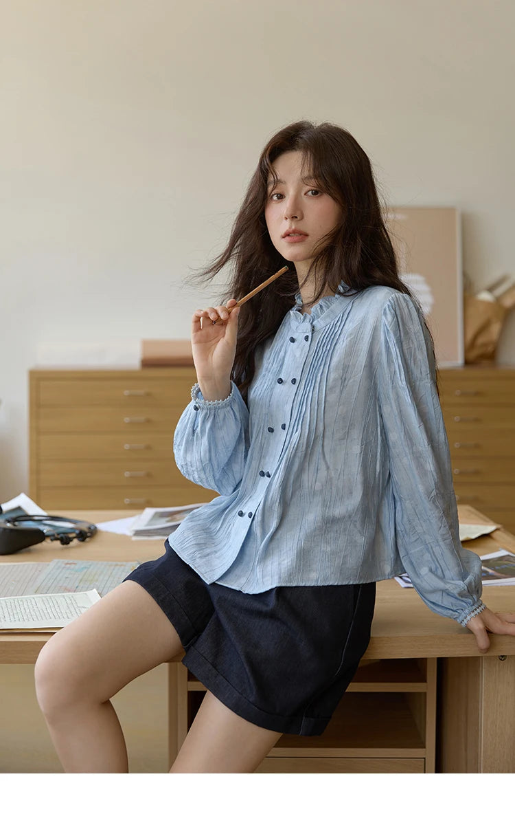 MISHOW Polka Dot Chiffon Shirt Stand Collar MXE41X1926