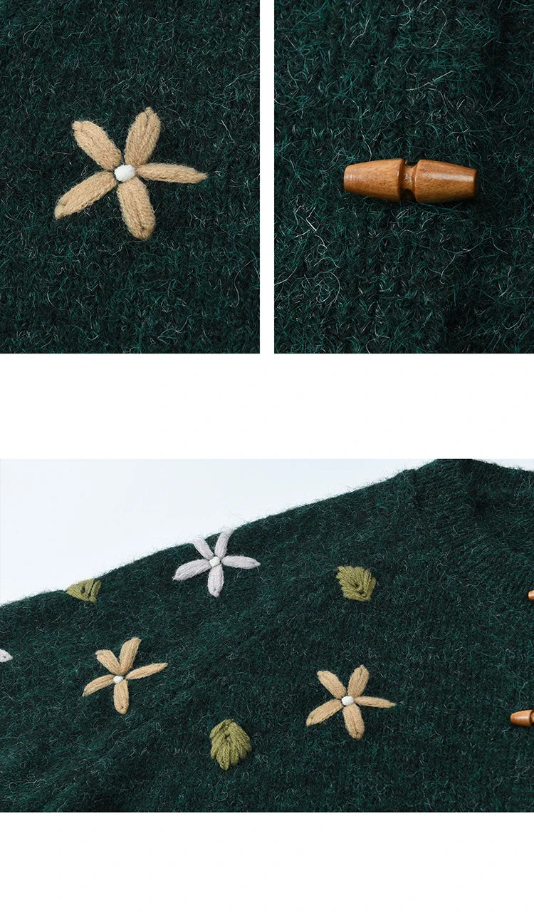 Mishow Green Retro Flower Embroidery Cardigan MXE86Z2729