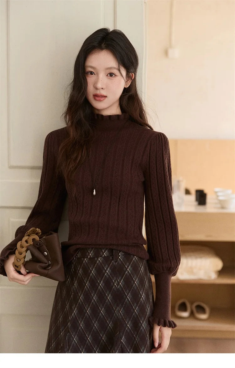Mishow Half Turtleneck Ruffle Lantern Sleeve Top MXE93Z2810