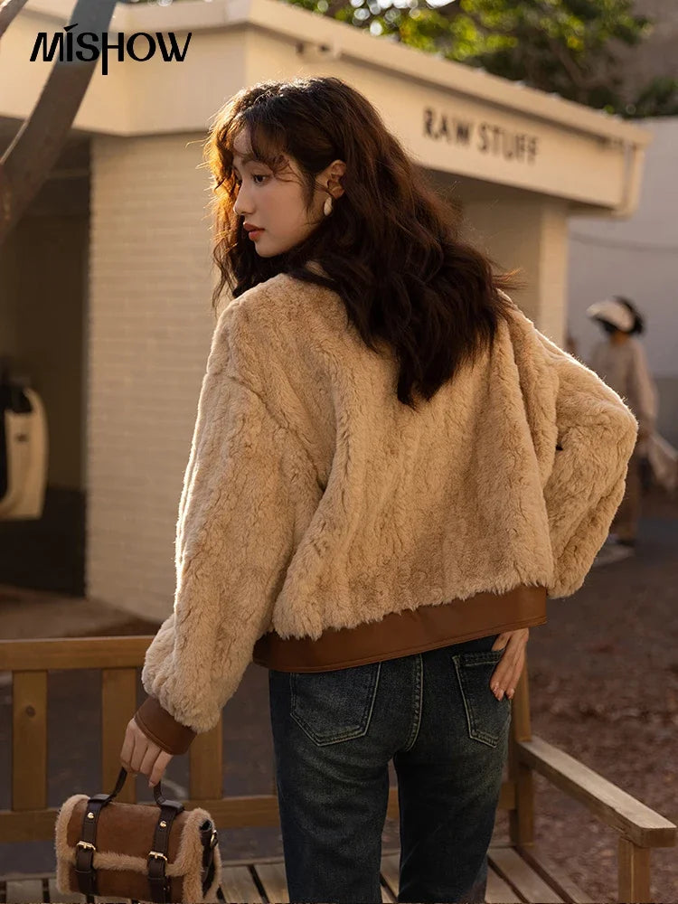 Mishow Lamb Wool Leather Trim Coat MXB43W0490