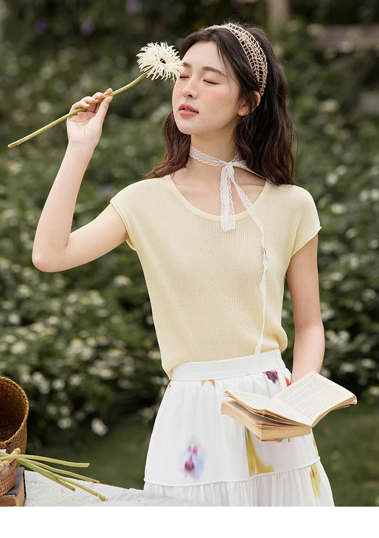 MISHOW White Background Flower Cotton Skirt High Waist A-LINE MXE32B0720