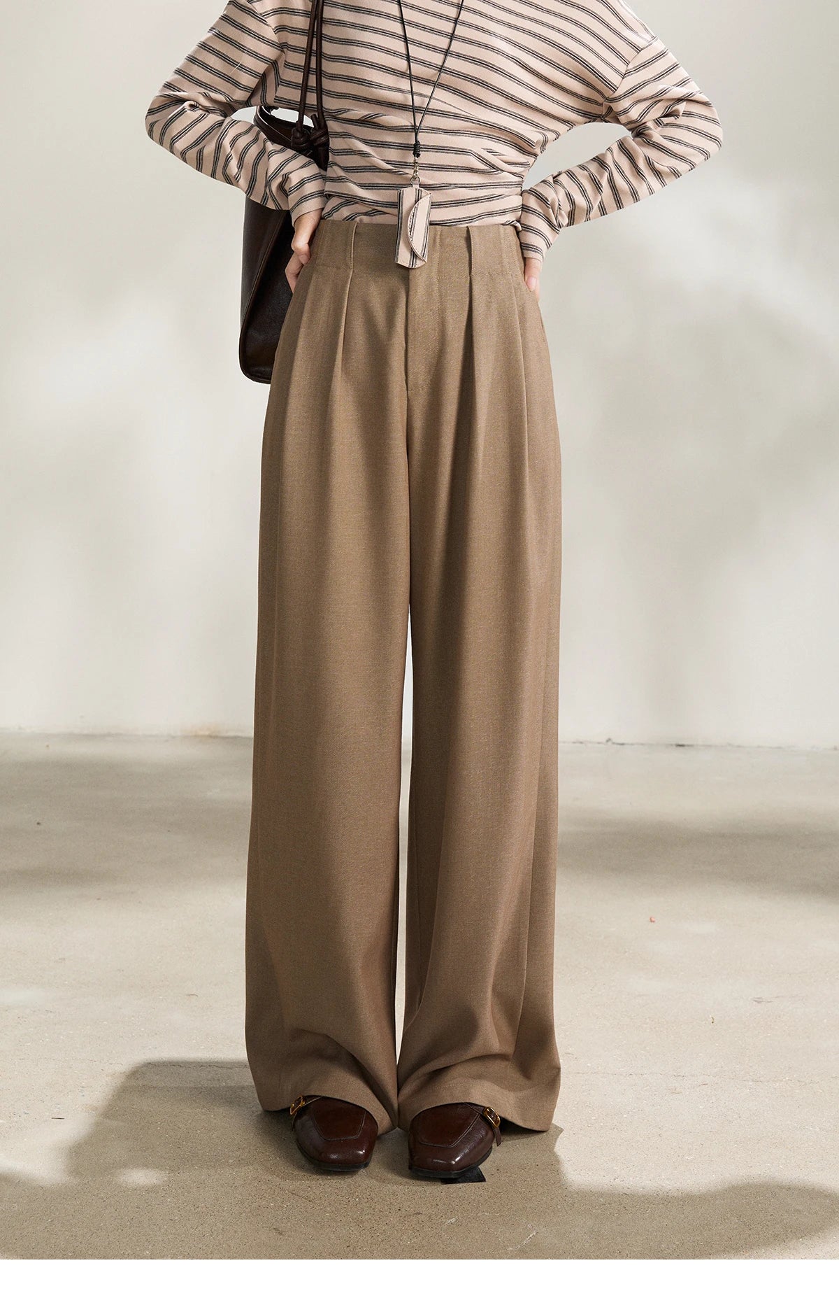 MISHOW Camel Wide Leg Pants High Waist Pleated MXF108K1007